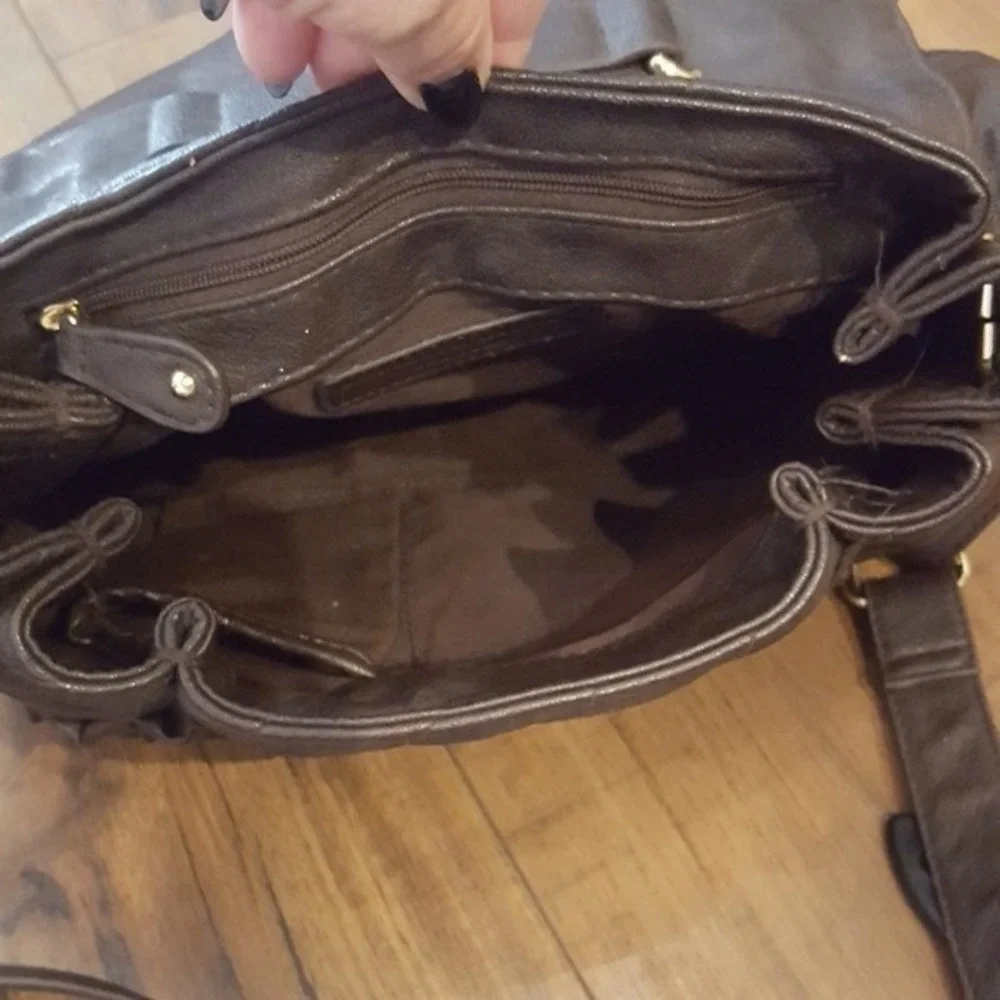 Danielle Nicole Y2K Dark Brown Ruffled‎ Faux Leather Satchel Crossbody Bag